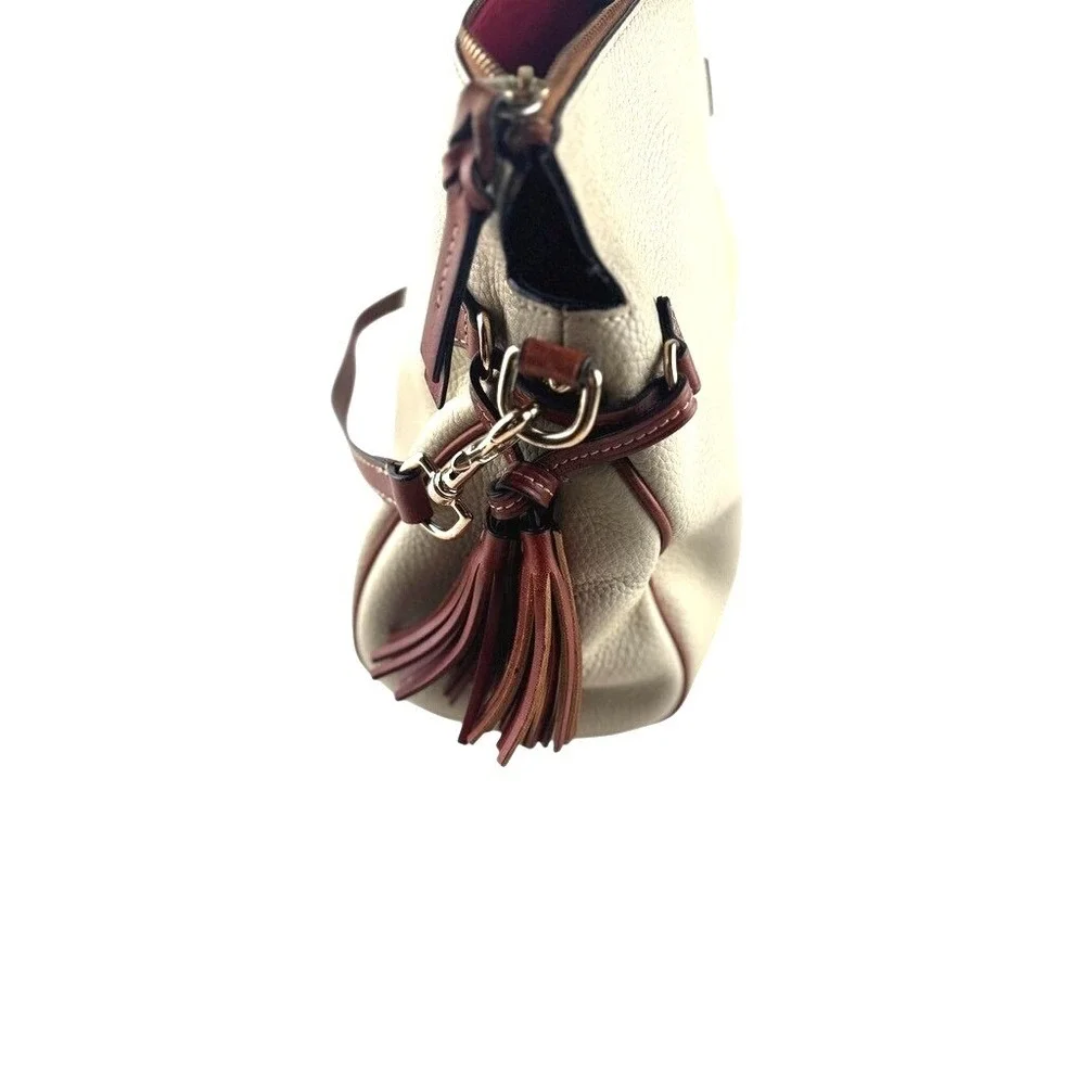 Dooney & Bourke Cream Leather Hobo with Brown Trim